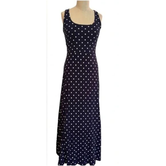 Old Navy Blue Polka Dots Sleeveless Flare Bottom Maxi Dress Size Large - Picture 1 of 4